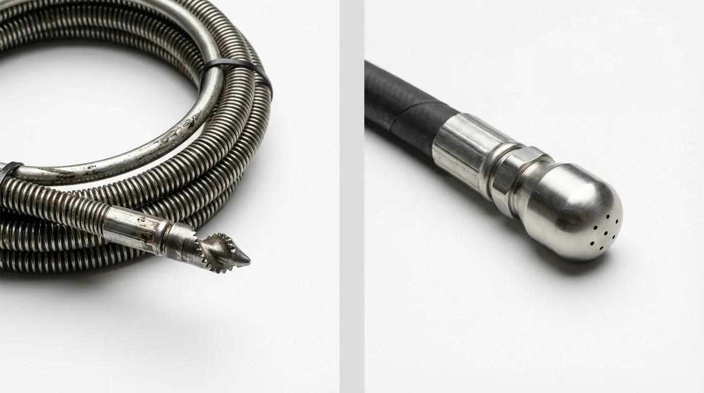 Drain snake cable and hydro jetting nozzle used for drain cleaning in Owatonna, MN