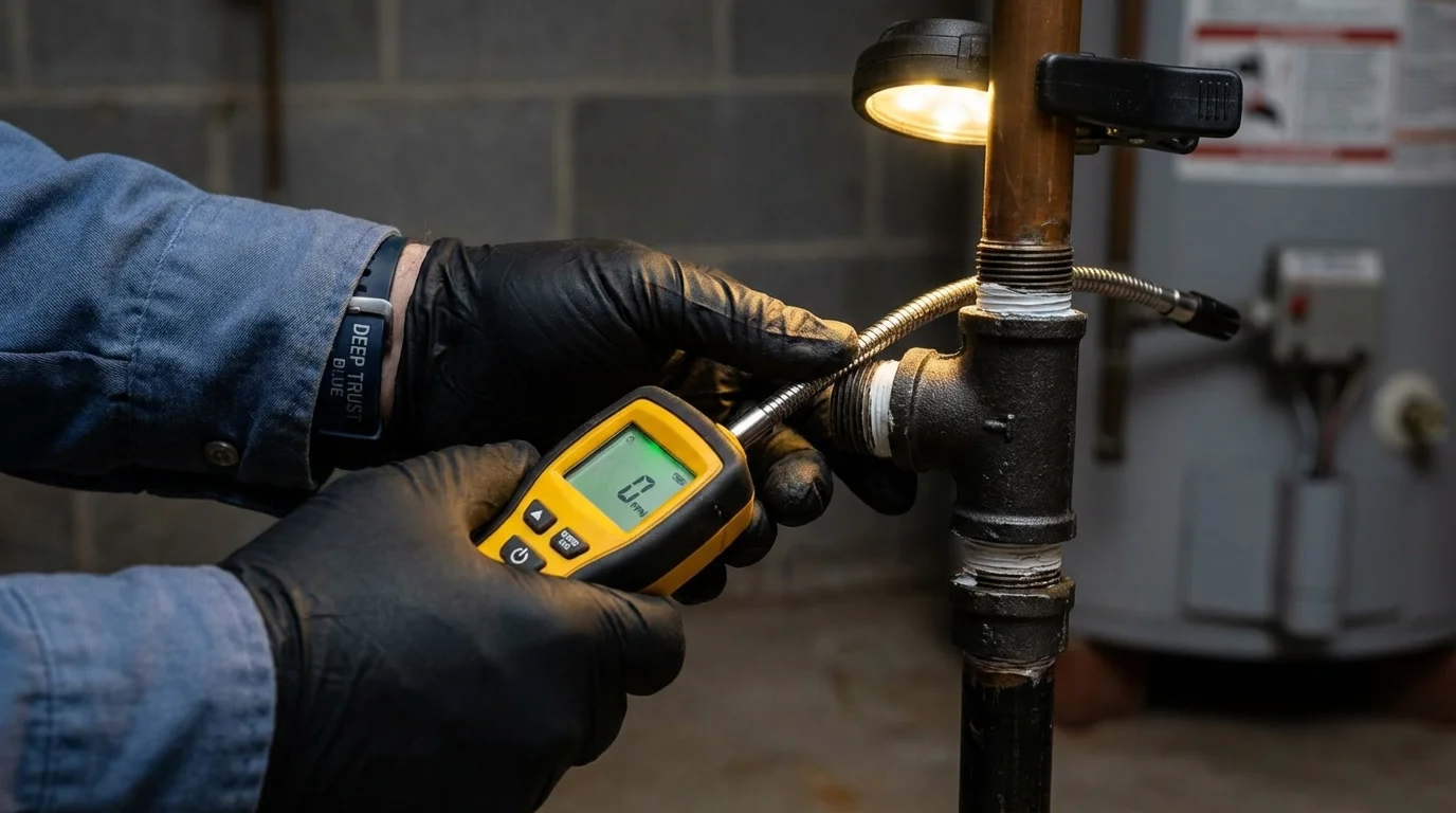 Gas leak detection with electronic sniffer by Johns Plumbing LLC in Owatonna