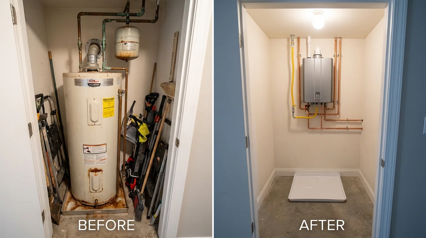 Tank water heater versus wall-mounted tankless unit comparison for Owatonna, MN homeowners
